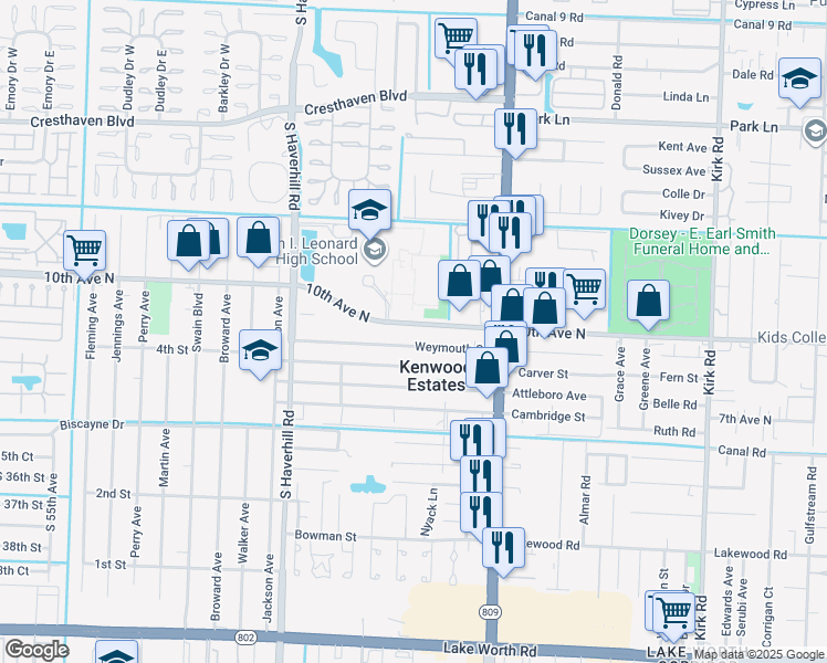 map of restaurants, bars, coffee shops, grocery stores, and more near 4718 10th Avenue North in Greenacres