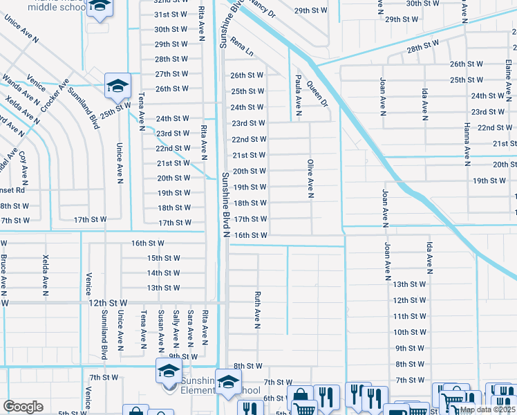 map of restaurants, bars, coffee shops, grocery stores, and more near 3305 18th Street West in Lehigh Acres