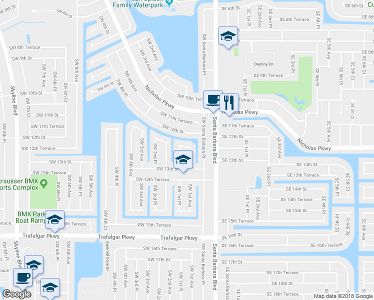 map of restaurants, bars, coffee shops, grocery stores, and more near 1204 SW 1st Ave in Cape Coral