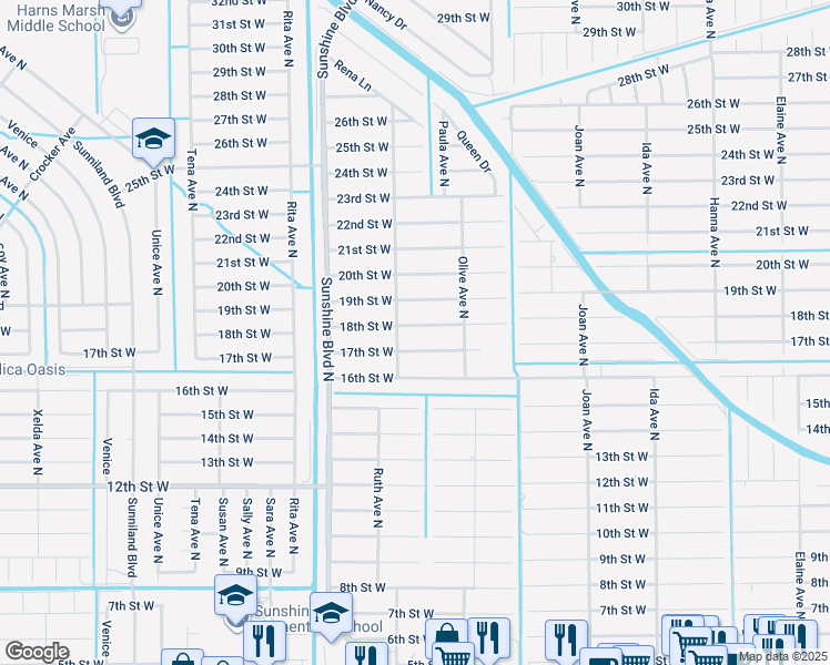 map of restaurants, bars, coffee shops, grocery stores, and more near 3215 18th Street West in Lehigh Acres