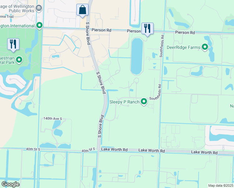 map of restaurants, bars, coffee shops, grocery stores, and more near 3580 Aiken Court in Wellington