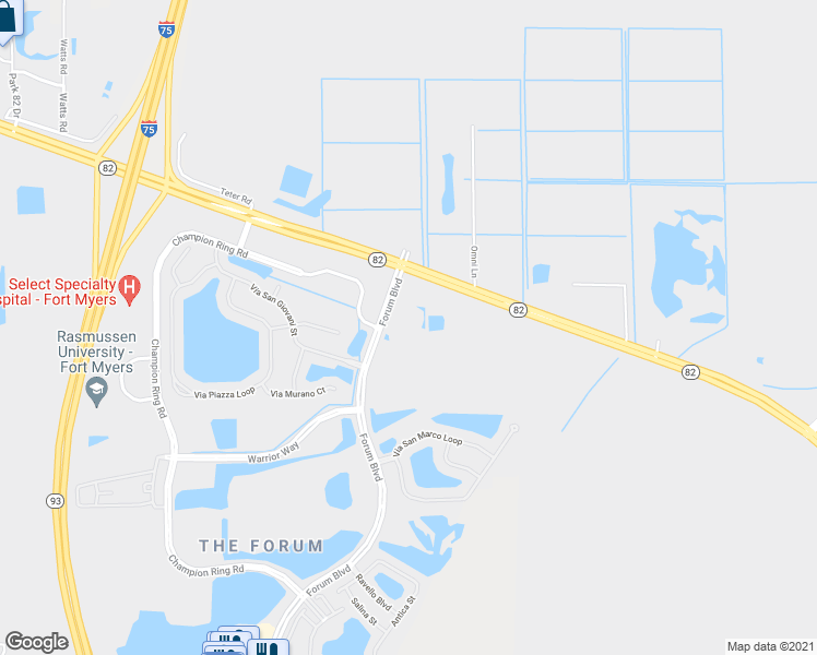 map of restaurants, bars, coffee shops, grocery stores, and more near 2625 Forum Boulevard in Fort Myers