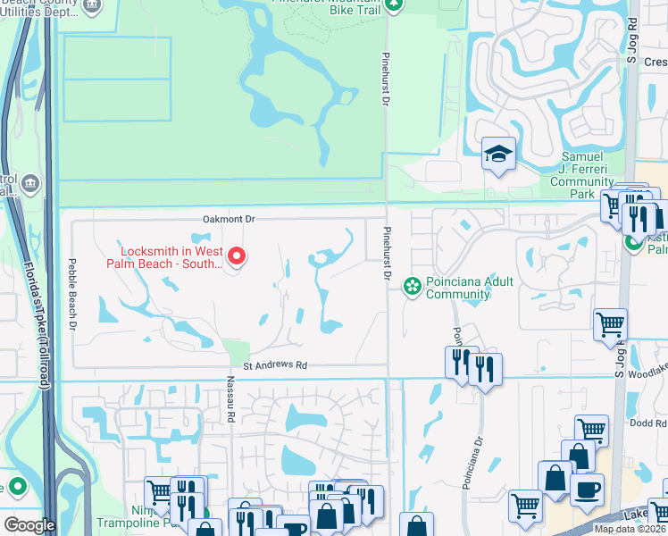 map of restaurants, bars, coffee shops, grocery stores, and more near 7185 Bobalink Court in Lake Worth
