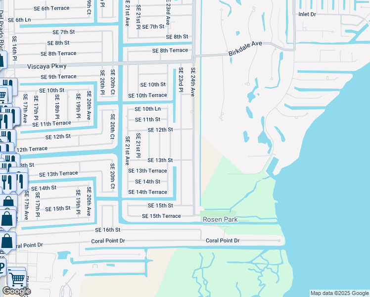 map of restaurants, bars, coffee shops, grocery stores, and more near 1232 Southeast 23rd Place in Cape Coral