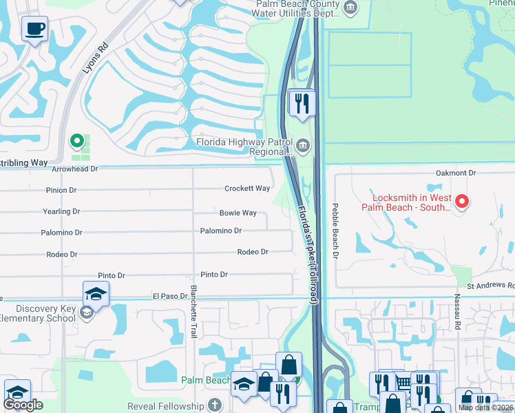 map of restaurants, bars, coffee shops, grocery stores, and more near 8293 Bowie Way in Lake Worth