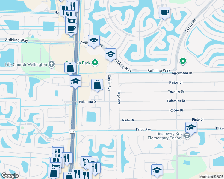 map of restaurants, bars, coffee shops, grocery stores, and more near 3144 Custer Ave in Lake Worth