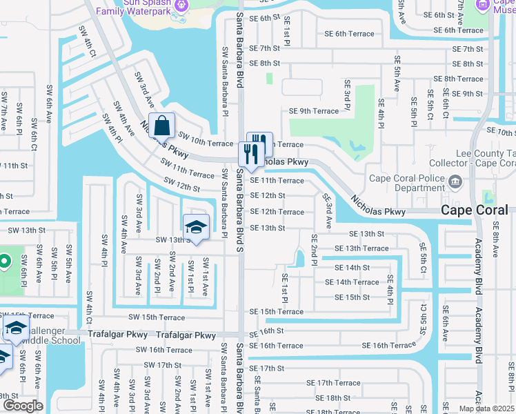 map of restaurants, bars, coffee shops, grocery stores, and more near 110 Southeast 12th Terrace in Cape Coral