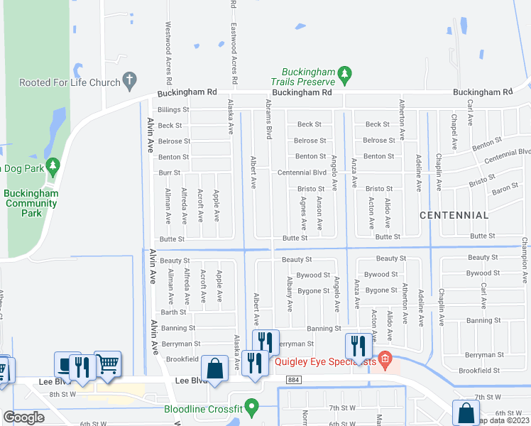 map of restaurants, bars, coffee shops, grocery stores, and more near 1023 Abrams Boulevard in Lehigh Acres
