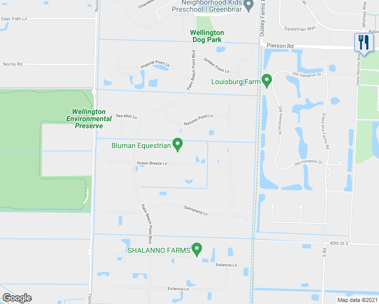 map of restaurants, bars, coffee shops, grocery stores, and more near 15333 Ocean Breeze Lane in Wellington