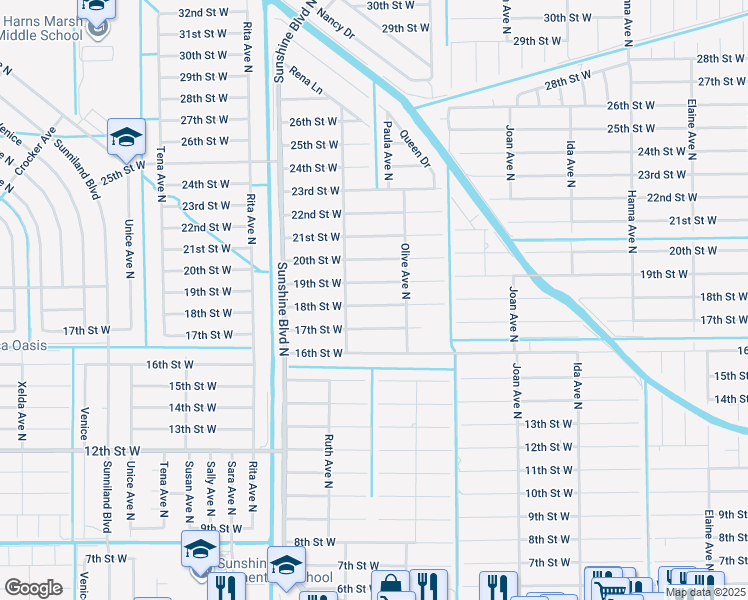map of restaurants, bars, coffee shops, grocery stores, and more near 3215 18th Street West in Lehigh Acres