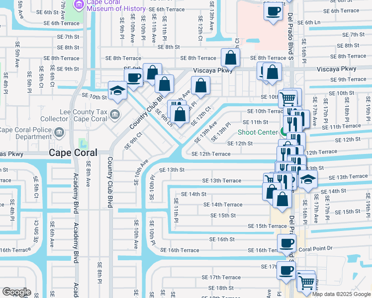 map of restaurants, bars, coffee shops, grocery stores, and more near in Cape Coral