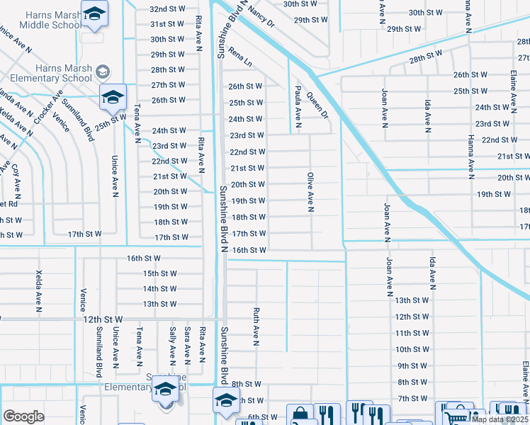 map of restaurants, bars, coffee shops, grocery stores, and more near 3305 18th Street West in Lehigh Acres