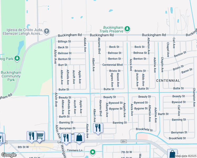 map of restaurants, bars, coffee shops, grocery stores, and more near 1025 Abrams Boulevard in Lehigh Acres