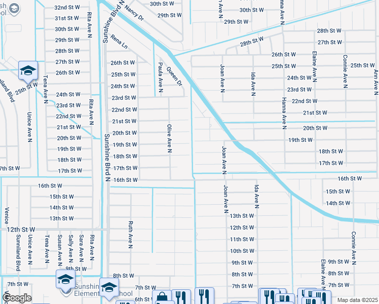 map of restaurants, bars, coffee shops, grocery stores, and more near 3100 18th Street West in Lehigh Acres