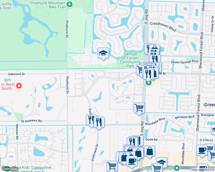map of restaurants, bars, coffee shops, grocery stores, and more near 3225 Jog Park Drive in Greenacres