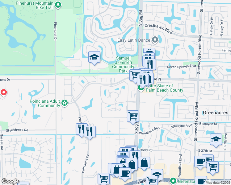 map of restaurants, bars, coffee shops, grocery stores, and more near 3200 Jog Road in West Palm Beach