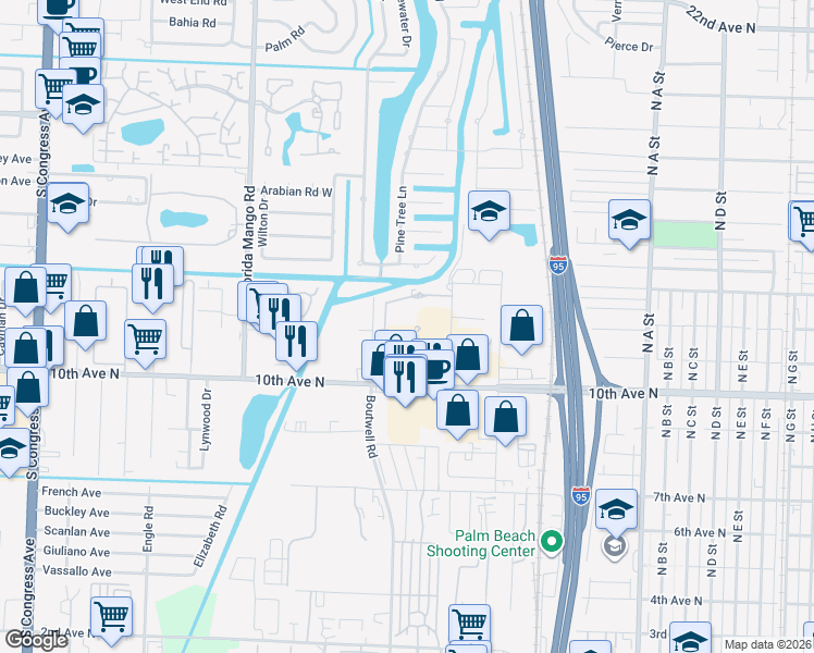 map of restaurants, bars, coffee shops, grocery stores, and more near 2000 10th Avenue North in Lake Worth