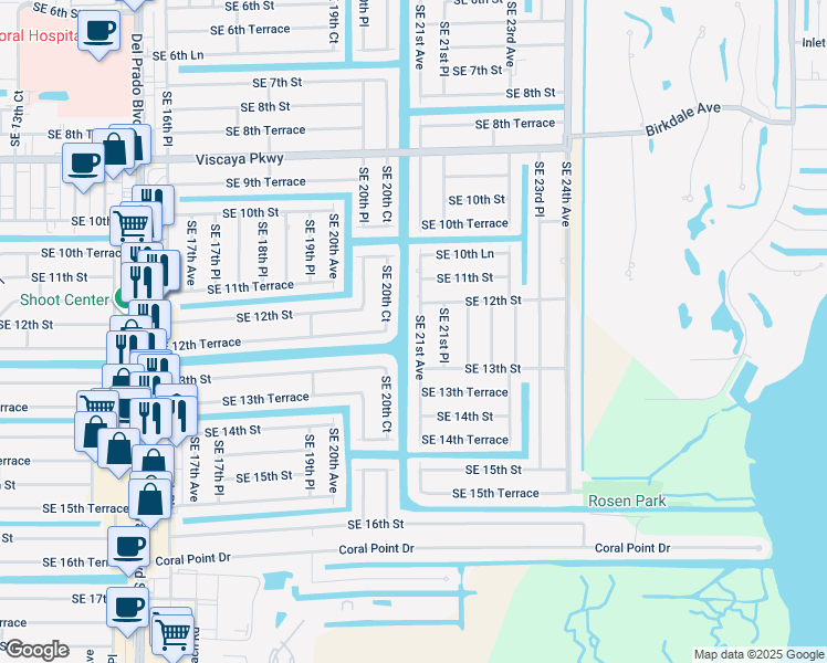 map of restaurants, bars, coffee shops, grocery stores, and more near 1216 Southeast 21st Avenue in Cape Coral