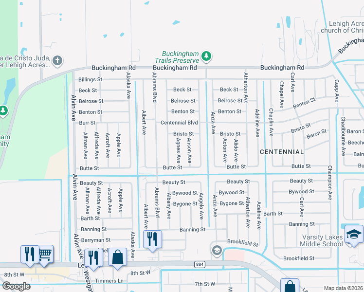 map of restaurants, bars, coffee shops, grocery stores, and more near 1022 Agnes Avenue in Lehigh Acres
