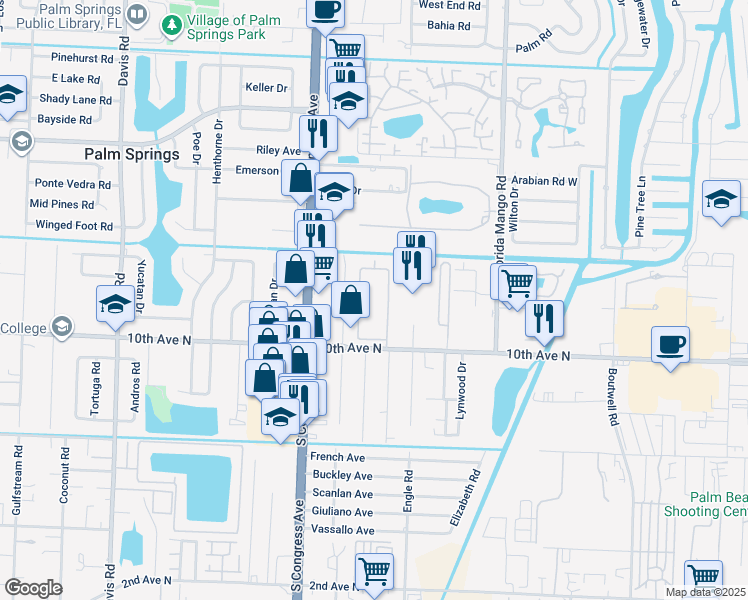 map of restaurants, bars, coffee shops, grocery stores, and more near 1100 Summer Street in Palm Springs