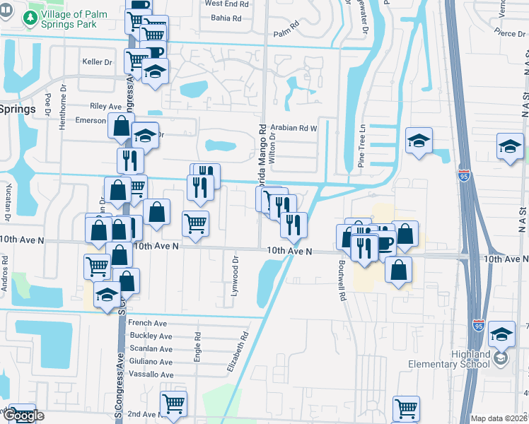 map of restaurants, bars, coffee shops, grocery stores, and more near 3061 Florida Mango Road in Lake Worth