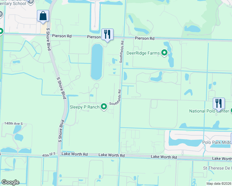 map of restaurants, bars, coffee shops, grocery stores, and more near 13205 Southfields Road in Wellington