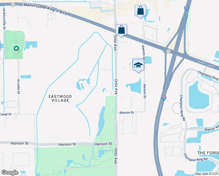 map of restaurants, bars, coffee shops, grocery stores, and more near 2457-2501 Ortiz Avenue in Fort Myers