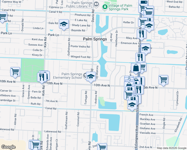 map of restaurants, bars, coffee shops, grocery stores, and more near 301 Masters Road in Palm Springs