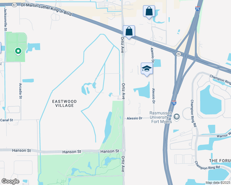 map of restaurants, bars, coffee shops, grocery stores, and more near 2457-2501 Ortiz Avenue in Fort Myers