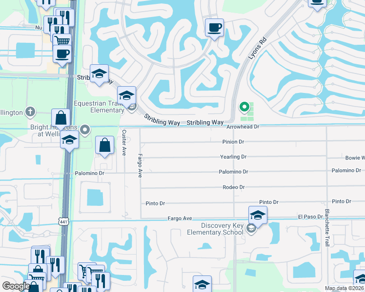 map of restaurants, bars, coffee shops, grocery stores, and more near 9267 Pinion Drive in Lake Worth