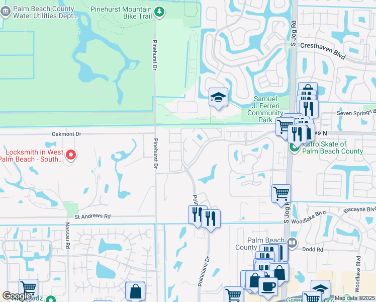 map of restaurants, bars, coffee shops, grocery stores, and more near 6990 Clover Court in Lake Worth