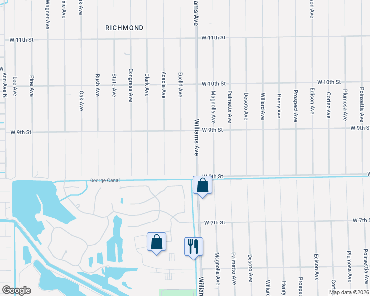 map of restaurants, bars, coffee shops, grocery stores, and more near 819 Euclid Avenue in Lehigh Acres