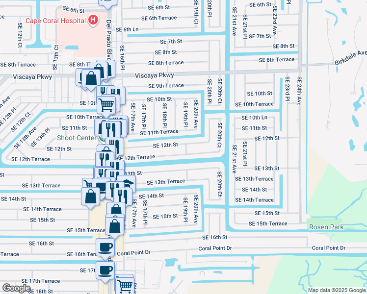 map of restaurants, bars, coffee shops, grocery stores, and more near 1913 Southeast 12th Street in Cape Coral