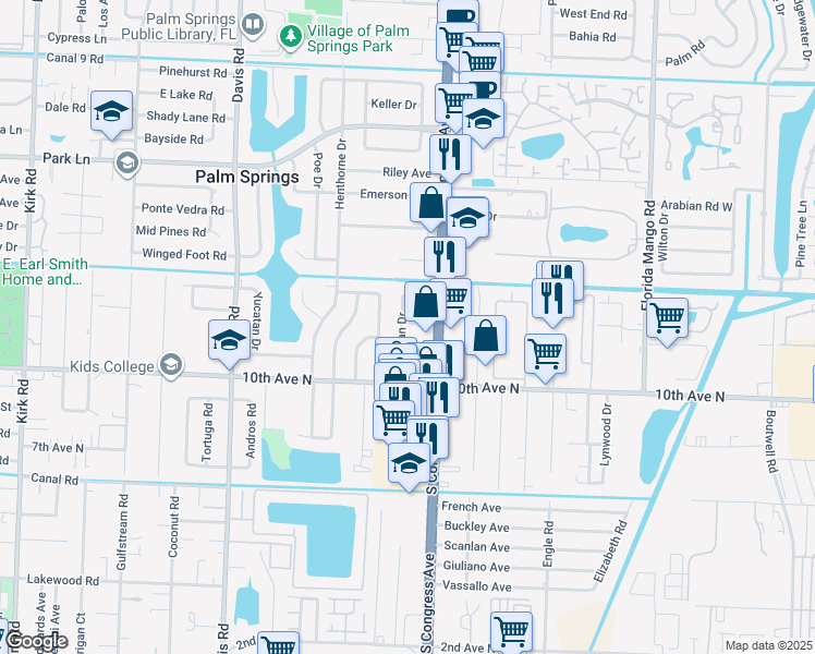 map of restaurants, bars, coffee shops, grocery stores, and more near 132 Cayman Drive in Palm Springs