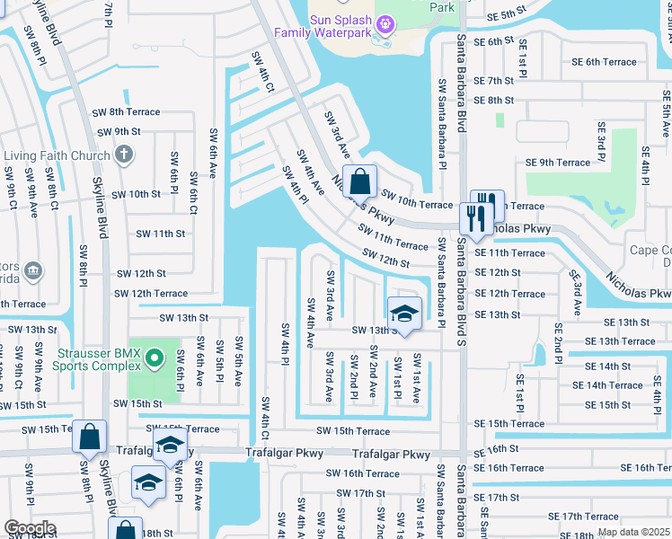 map of restaurants, bars, coffee shops, grocery stores, and more near 1202 Southwest 3rd Avenue in Cape Coral