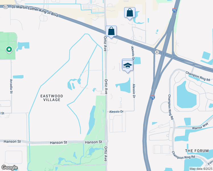 map of restaurants, bars, coffee shops, grocery stores, and more near 2525 Ortiz Avenue in Fort Myers