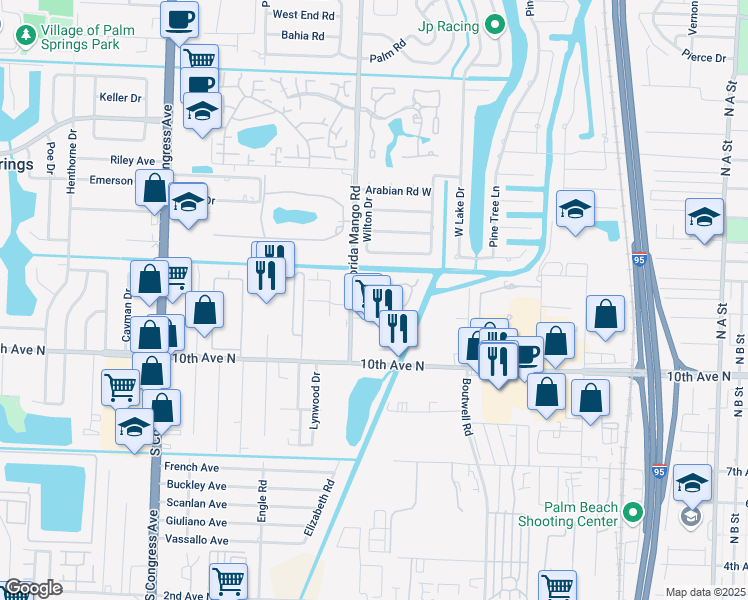 map of restaurants, bars, coffee shops, grocery stores, and more near 2366 Waterside Drive in Lake Worth