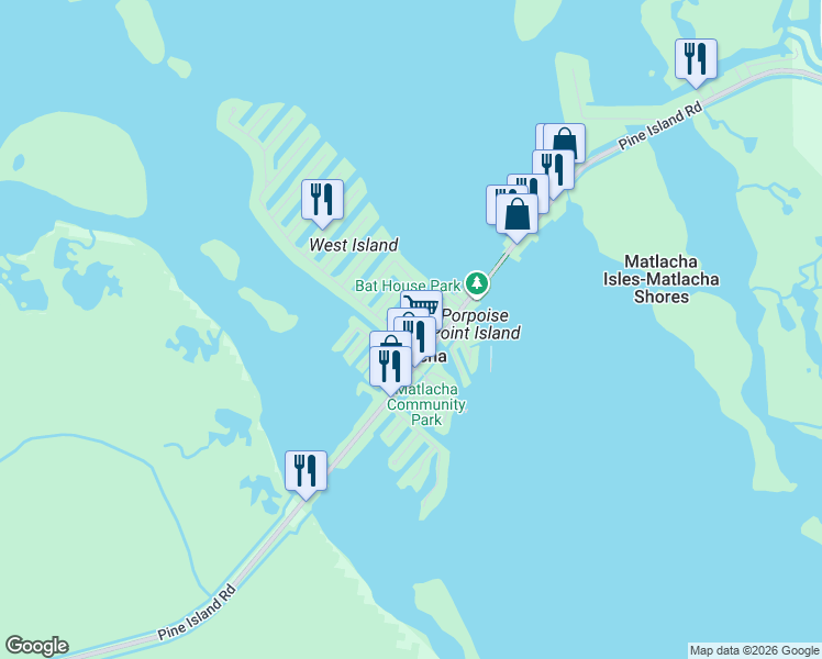 map of restaurants, bars, coffee shops, grocery stores, and more near 2490 Harborview Dr in Matlacha