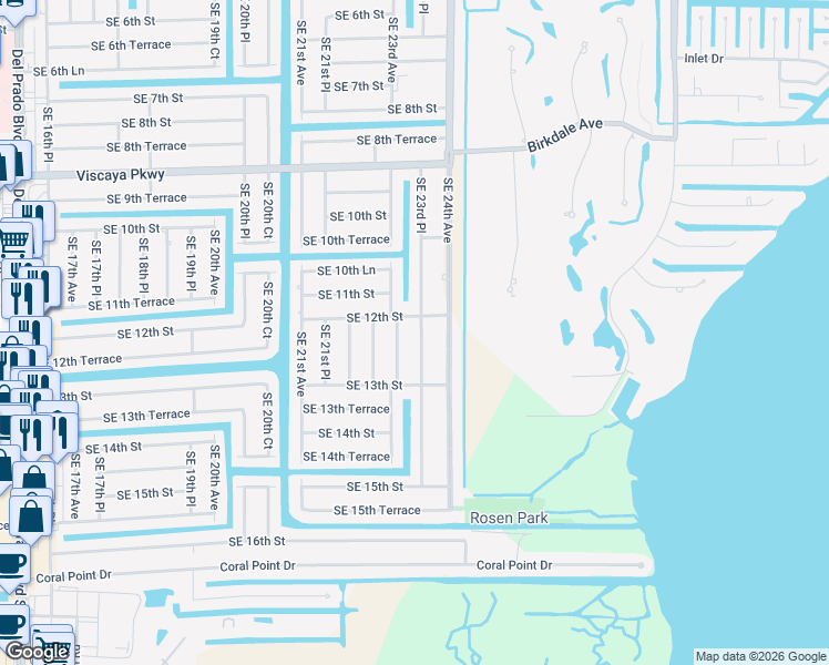 map of restaurants, bars, coffee shops, grocery stores, and more near 1204 Southeast 23rd Place in Cape Coral