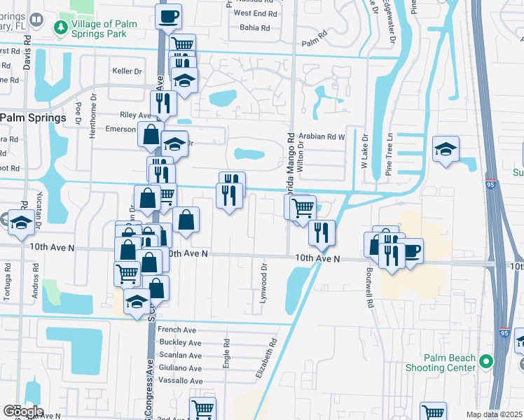 map of restaurants, bars, coffee shops, grocery stores, and more near 2597 Hayden Drive in Lake Worth