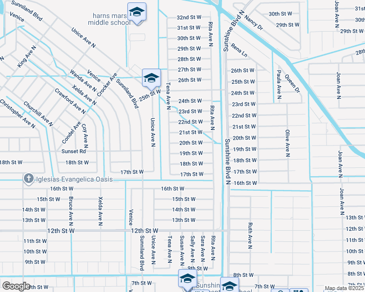 map of restaurants, bars, coffee shops, grocery stores, and more near 3417 20th Street West in Lehigh Acres