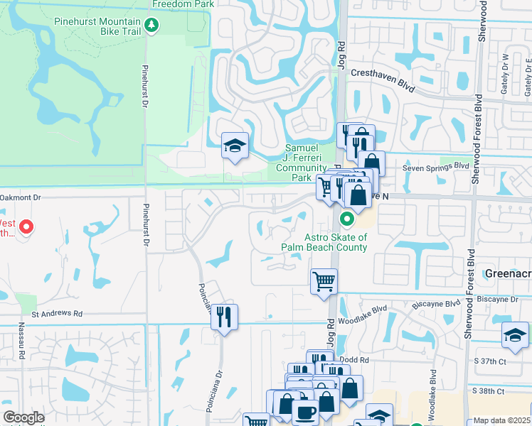 map of restaurants, bars, coffee shops, grocery stores, and more near 3225 Jog Park Drive in Greenacres