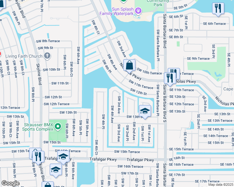 map of restaurants, bars, coffee shops, grocery stores, and more near 1202 Southwest 3rd Avenue in Cape Coral