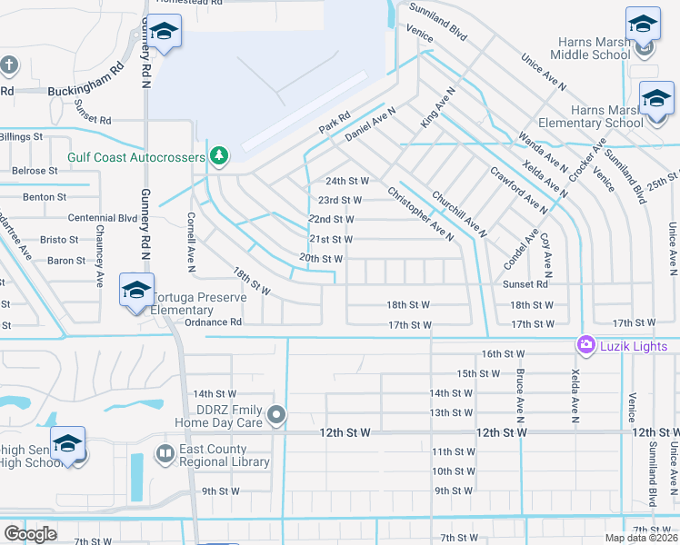 map of restaurants, bars, coffee shops, grocery stores, and more near 1903 Colonial Avenue North in Lehigh Acres