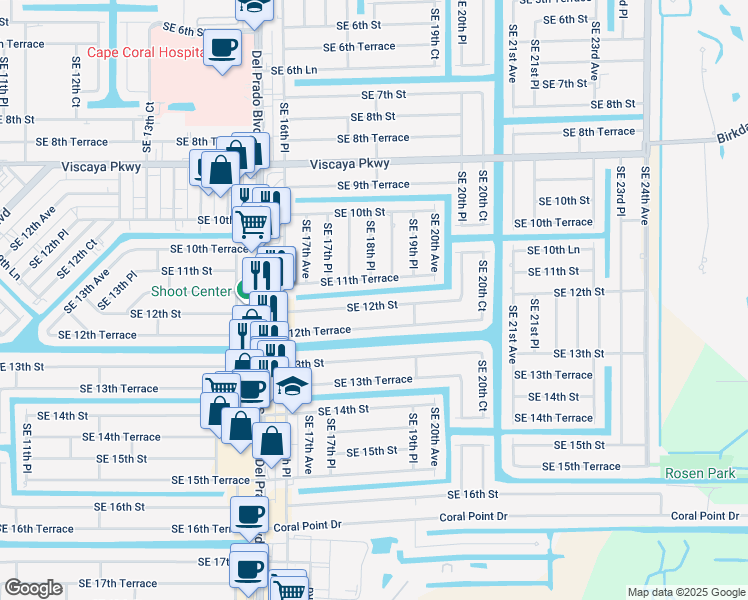 map of restaurants, bars, coffee shops, grocery stores, and more near 1819 Southeast 12th Street in Cape Coral