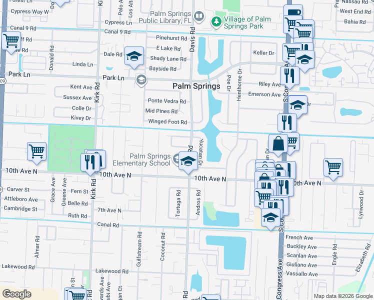 map of restaurants, bars, coffee shops, grocery stores, and more near 301 Masters Road in Palm Springs
