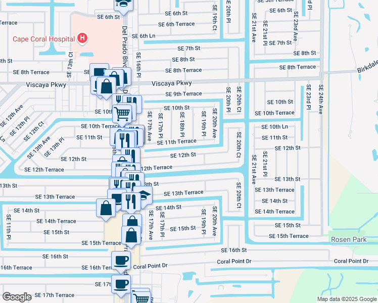 map of restaurants, bars, coffee shops, grocery stores, and more near 1819 Southeast 12th Street in Cape Coral