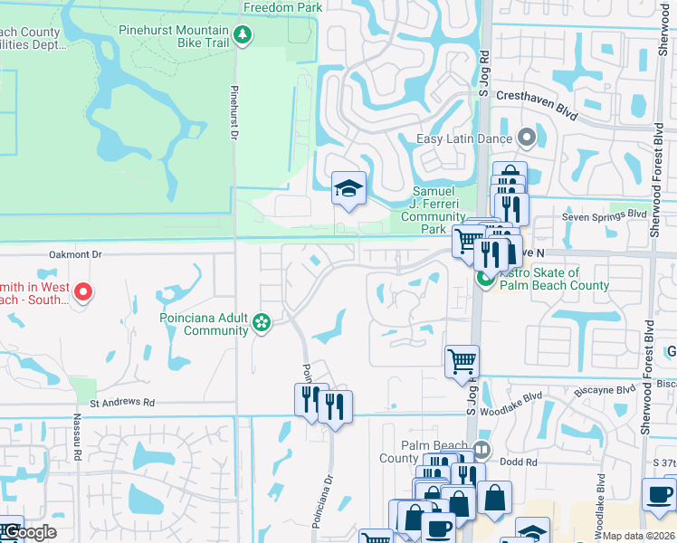 map of restaurants, bars, coffee shops, grocery stores, and more near 6698 10th Avenue North in Greenacres