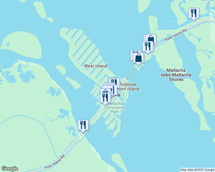 map of restaurants, bars, coffee shops, grocery stores, and more near 2501 Broadwater Street in Matlacha
