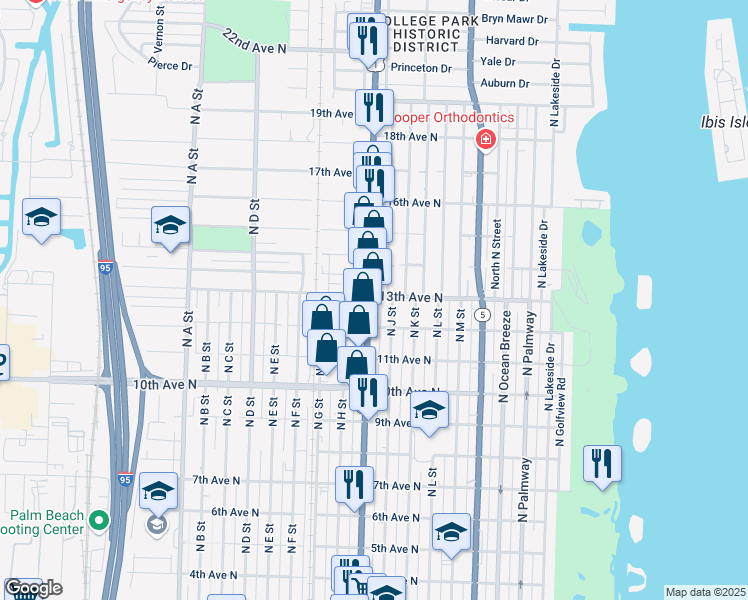 map of restaurants, bars, coffee shops, grocery stores, and more near 1230 North Dixie Highway in Lake Worth